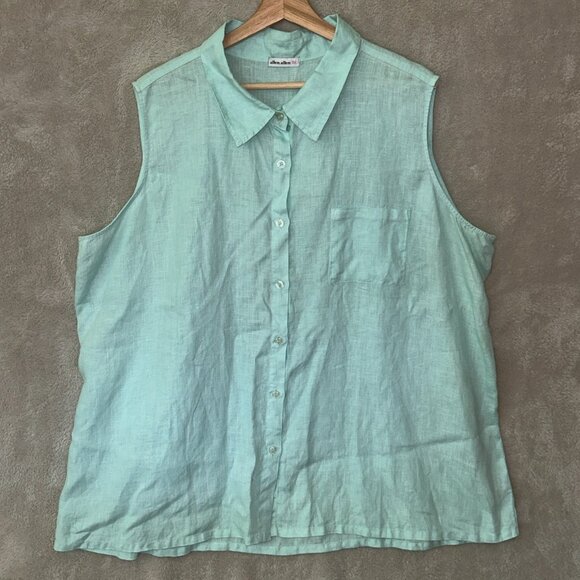 Allen Allen Mint Green Linen Sleeveless Top Womens 3X, 56" Chest - Picture 2 of 11